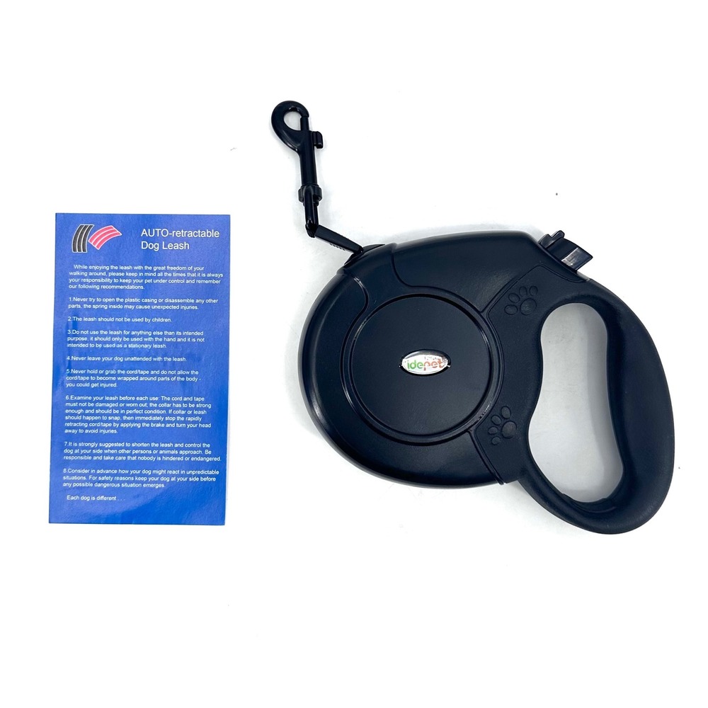Idepet Retractable Dog Leash Black 5mm Tangle Free for Small Medium Dogs